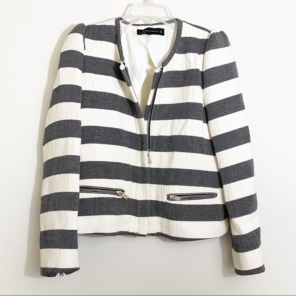 Zara Color Block Stripe Zip Blazer Small - image 2